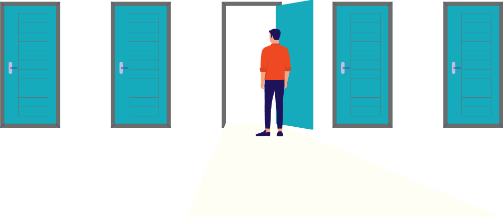 Man choosing an open door